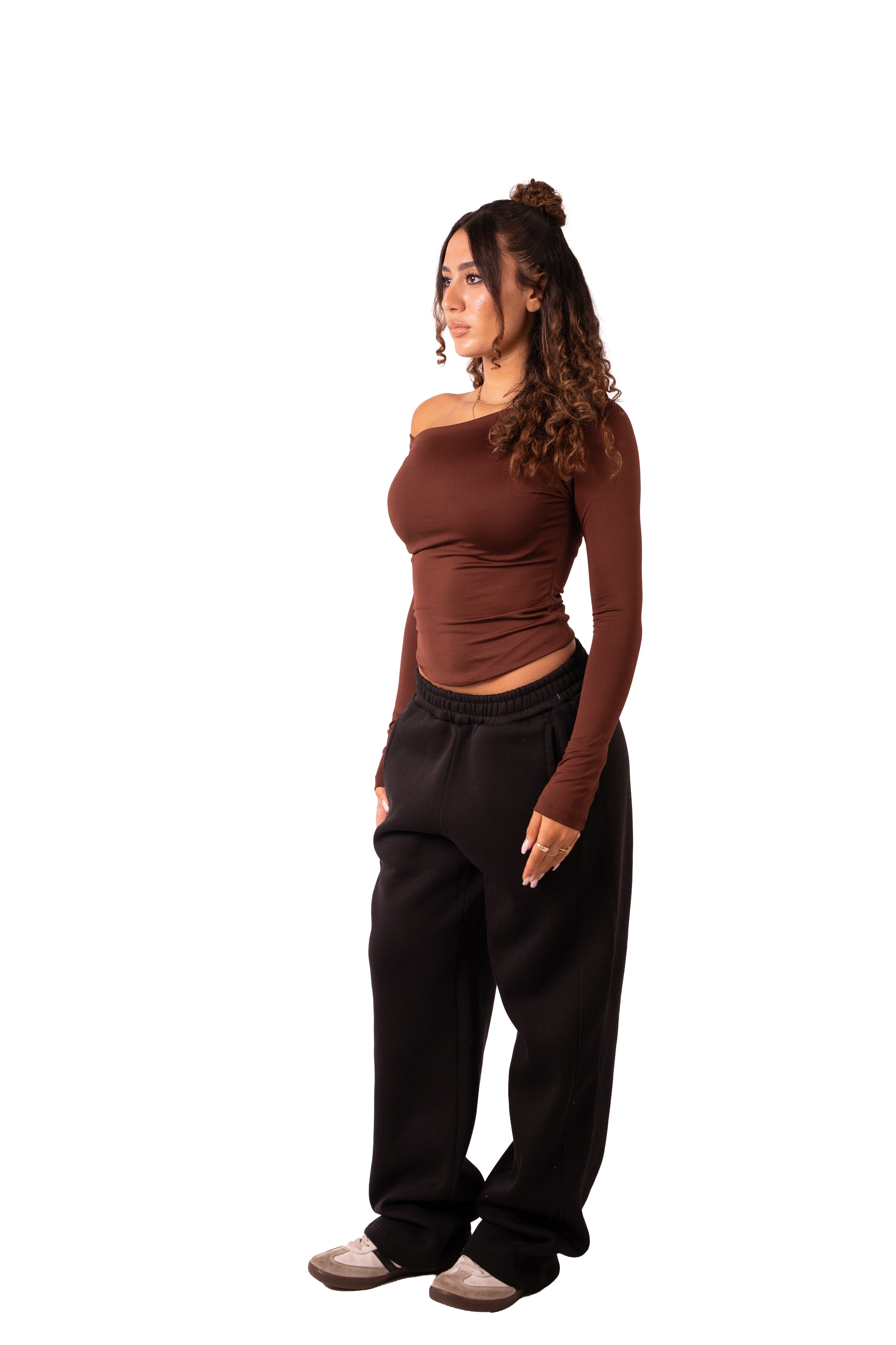 Asymmetrical Off-Shoulder Top - Brown