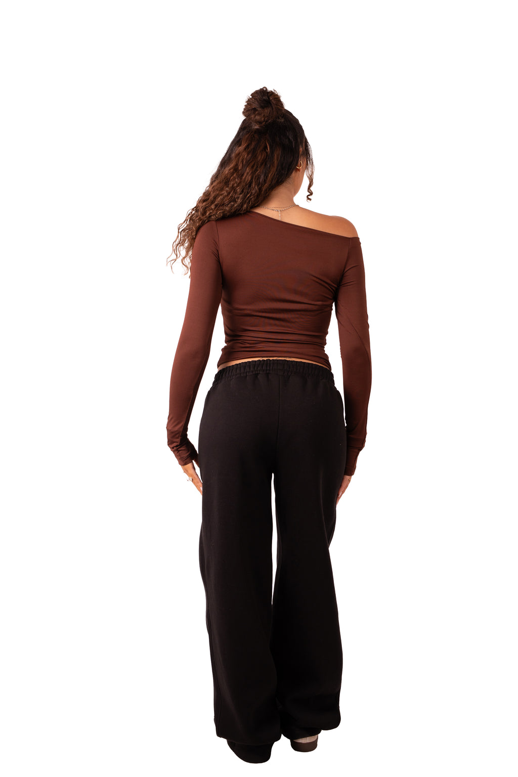 Asymmetrical Off-Shoulder Top - Brown