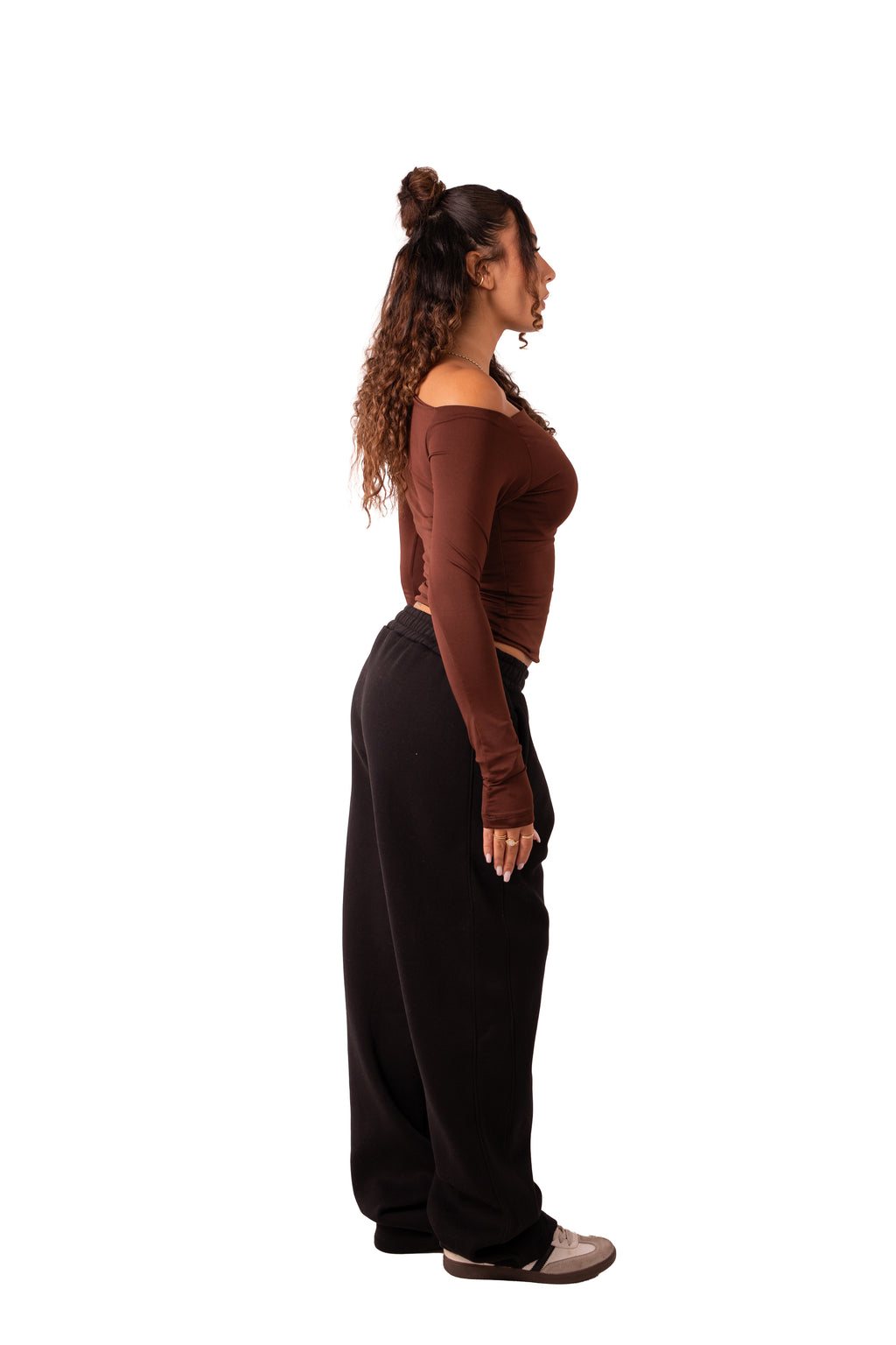 Asymmetrical Off-Shoulder Top - Brown