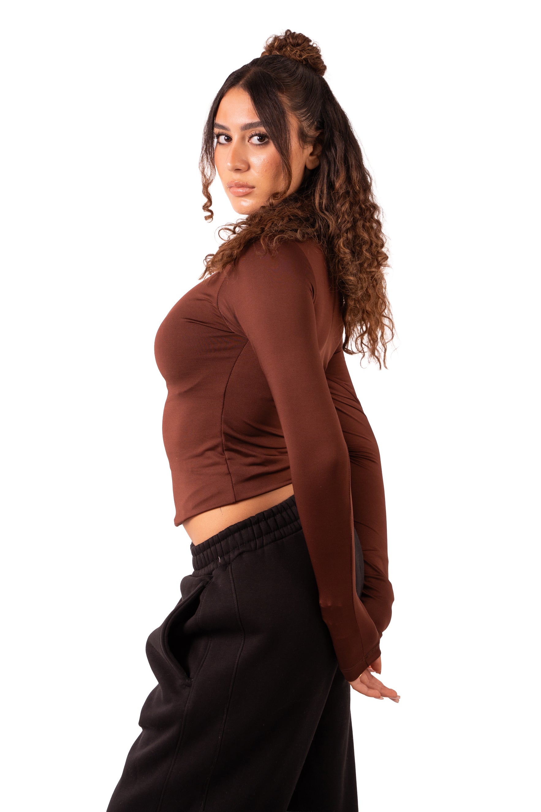 Asymmetrical Off-Shoulder Top - Brown