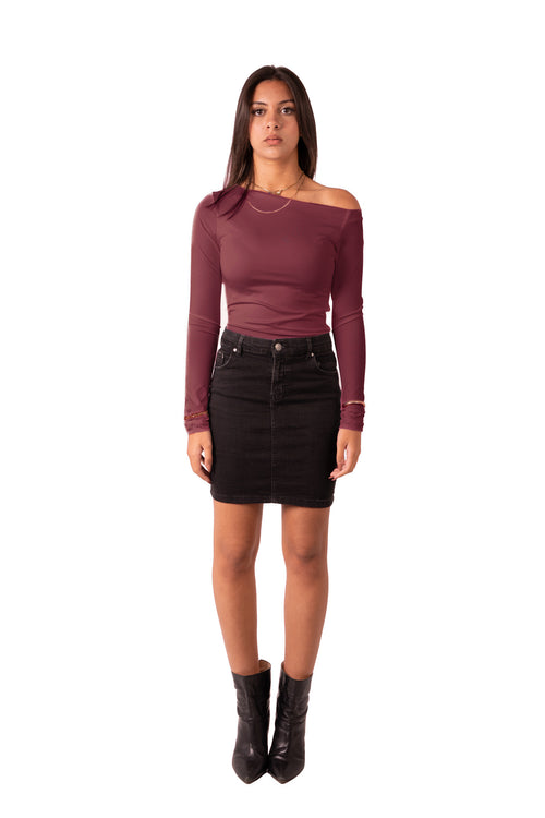 Asymmetrical Off-Shoulder Top - Wine Red